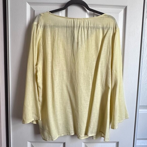 Women's XL Gap Pastel Yellow Linen Blend Split Neck Peasant Boho Blouse NWT - Picture 2 of 9